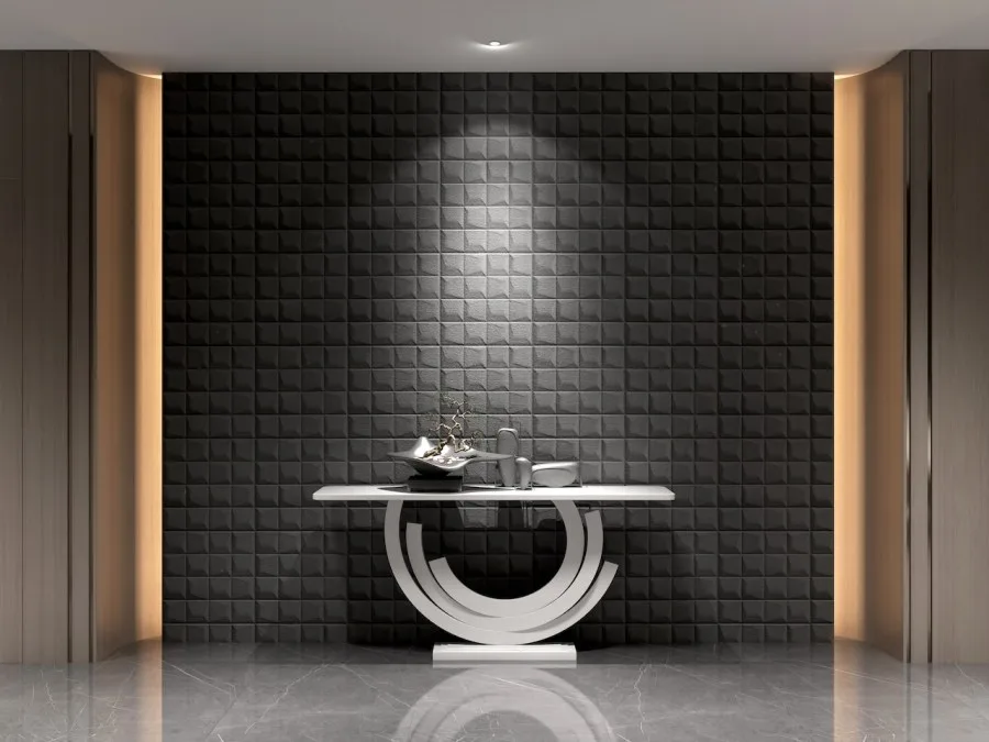 Samoljepljiva 3D dekoracija za zid od crne eko kože kvadrati - 3D zidni paneli